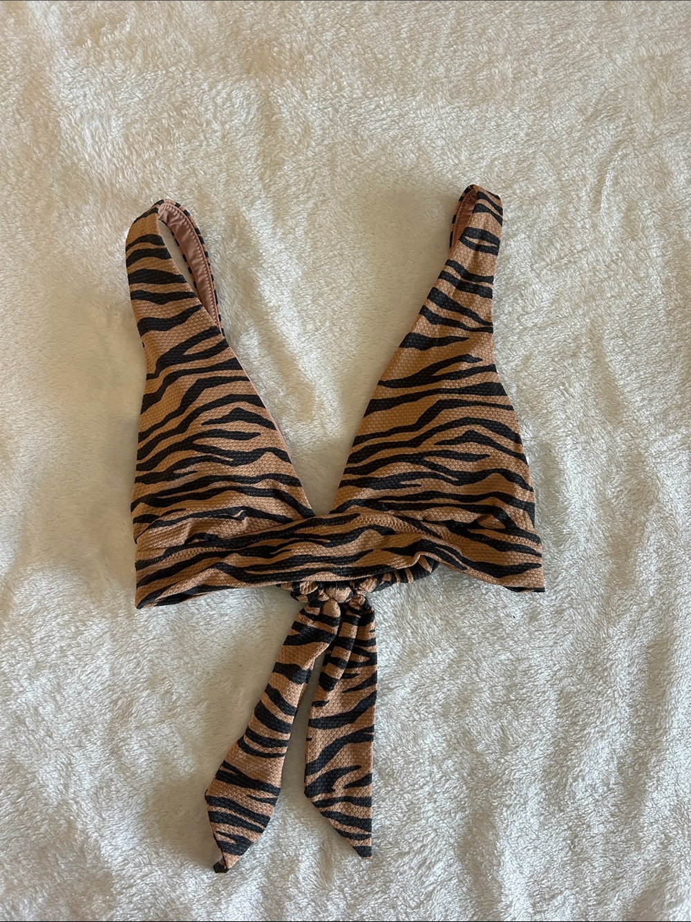aerie Tiger-Print Tie-Front Bandeau Bralette - Brown/Black